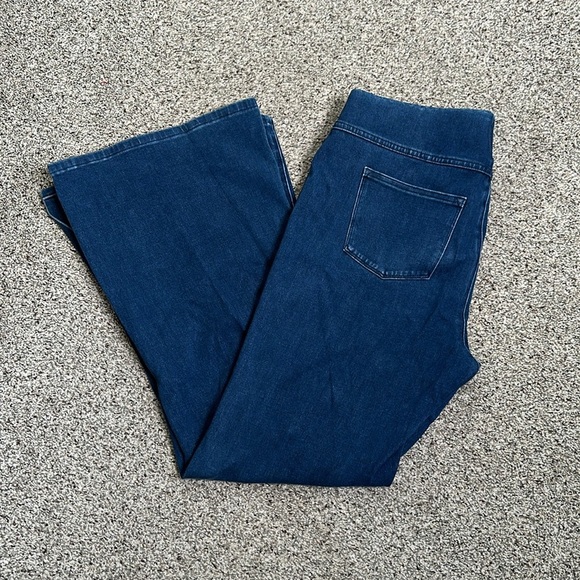 Soft surroundings flare leg slits hem pull on jeans size large blue - Picture 7 of 7